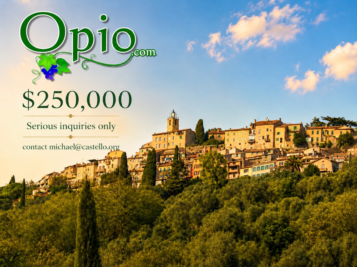 Opio.com offered at $250,000. Serious inquiries only. Contact michael@castello.org.