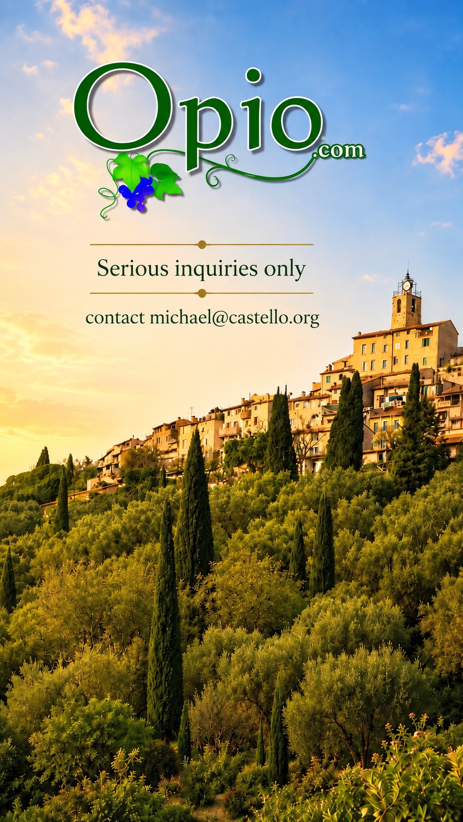 Opio.com. Serious inquiries only. Contact michael@castello.org.